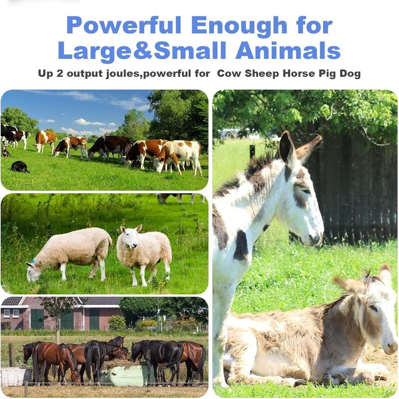 HTPREC Electric Fence Charger 10km 2J High Power Pulse Electric Fencing Controller 10.5kv Portable Electric Fencer Kit For Garden Farm Poultry Livestock Goat Cattle Horse Deer Electric Netting Fencer Charger - Image 4